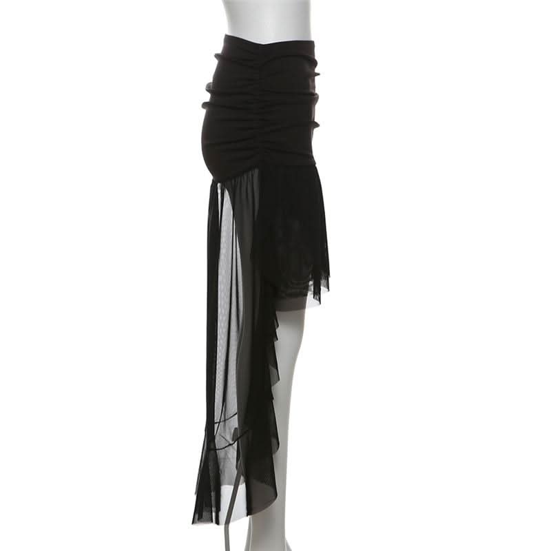 Ruched ruffle mesh mini skirt  | Festival Outfits Women