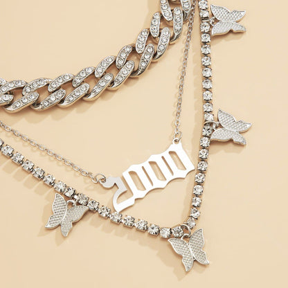 Layered butterfly decor rhinestone necklace  | Festival Outfits Women