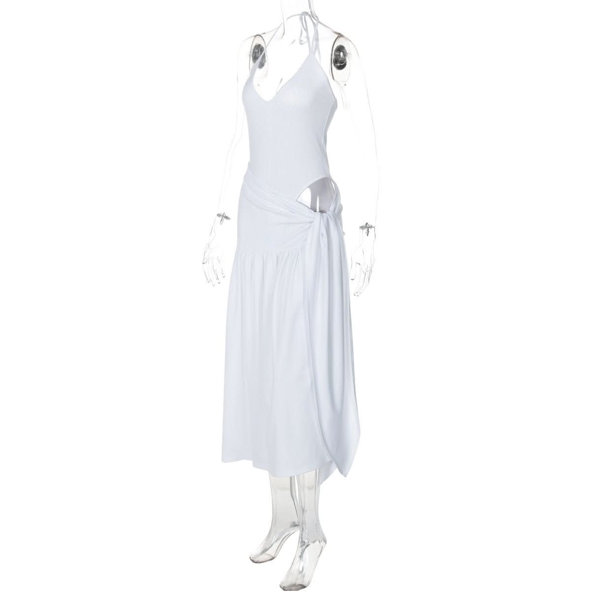Halter v neck knotted slit maxi skirt set  | Festival Outfits Women