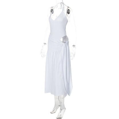 Halter v neck knotted slit maxi skirt set  | Festival Outfits Women