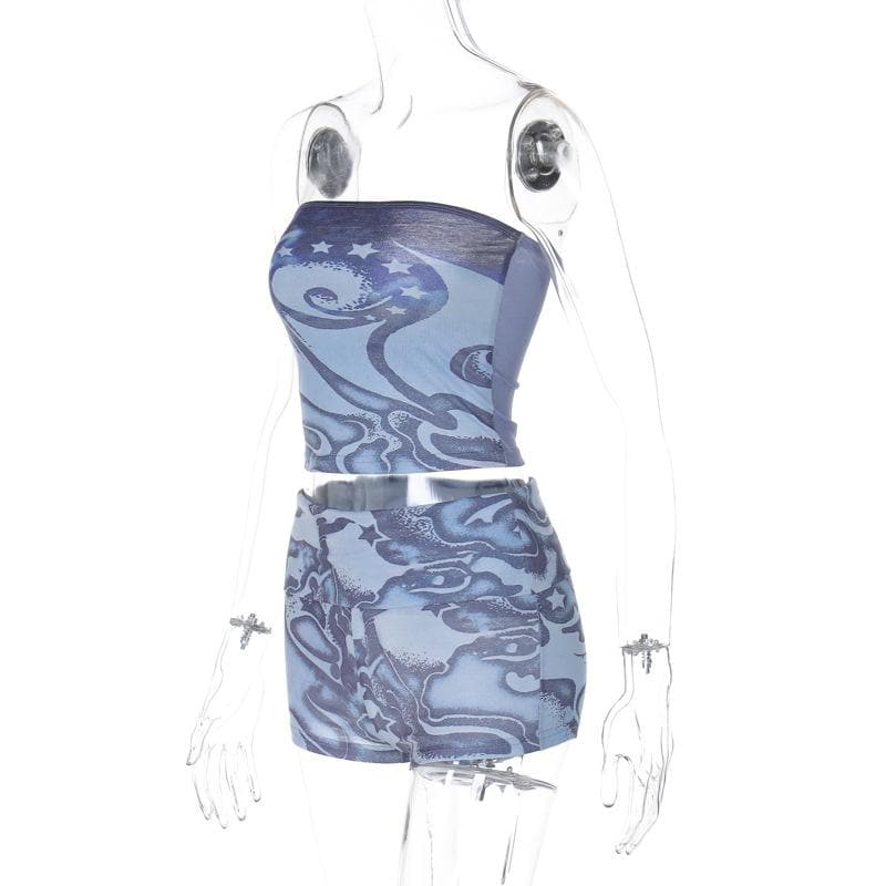 Abstract print backless contrast tube pant set  | Festival Outfits Women