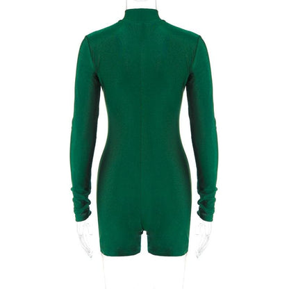 Zip-up solid long sleeve high neck romper  | Festival Outfits Women
