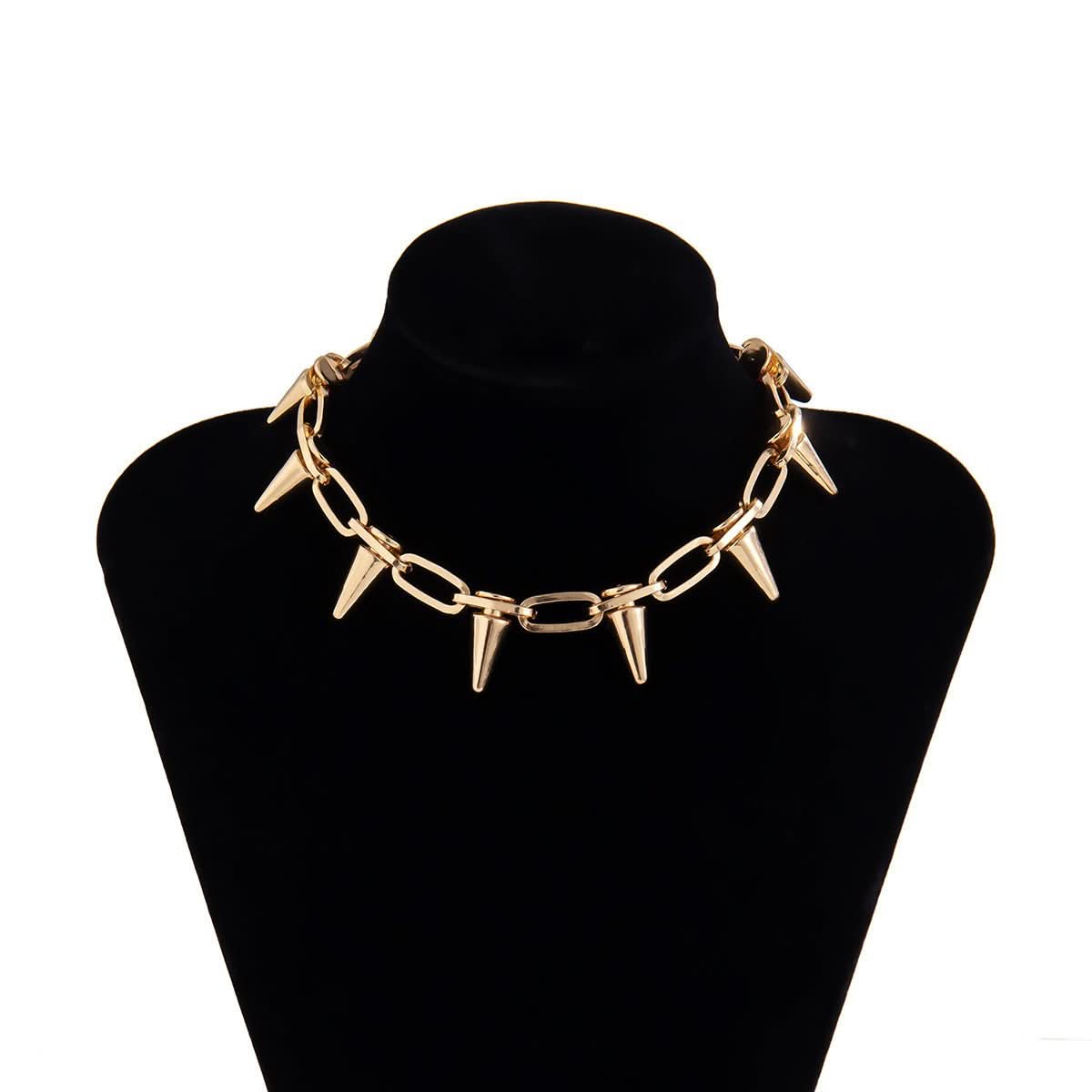Rivet decor metal chain choker necklace  | Festival Outfits Women