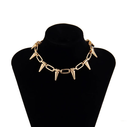 Rivet decor metal chain choker necklace  | Festival Outfits Women