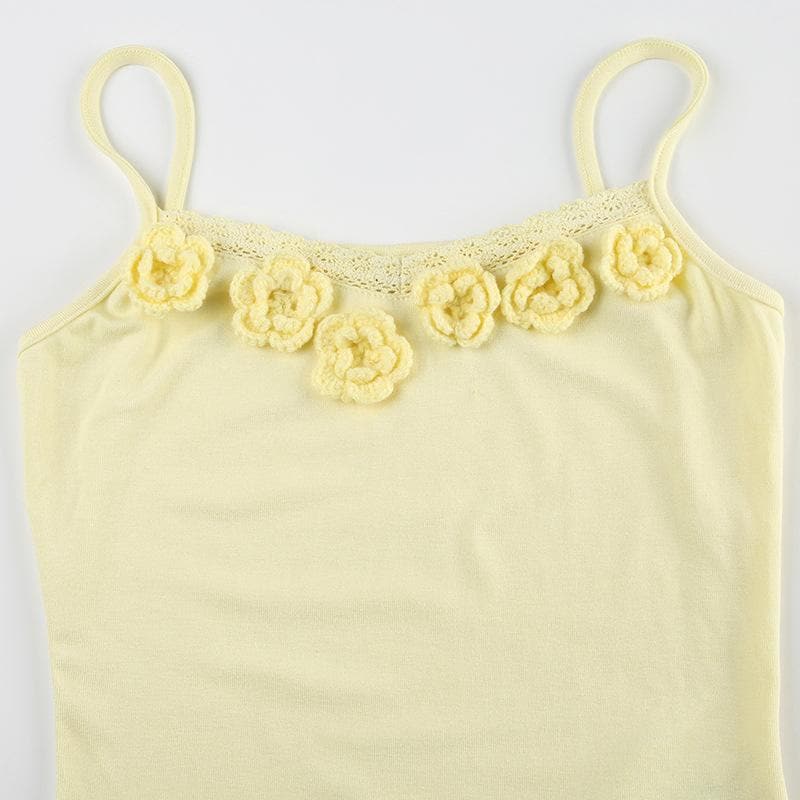 Flower applique lace hem ruffle cami top  | Festival Outfits Women