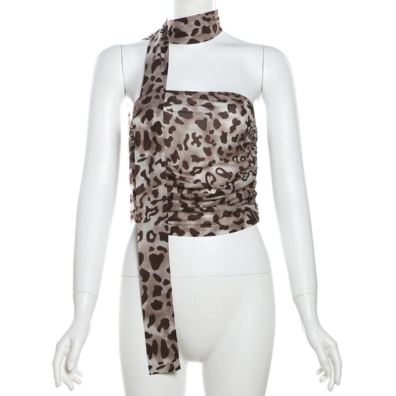 Leopard print ruched scarf tube top  | Festival Outfits Women  | Cheetah Print Top