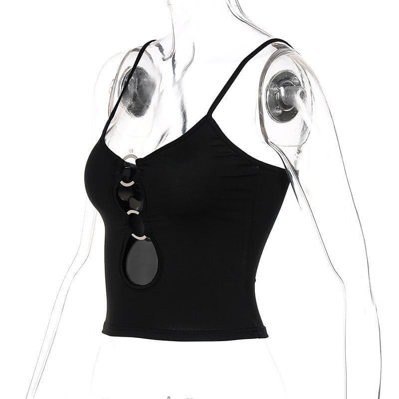 Hollow out low cut ring cami cut out top
