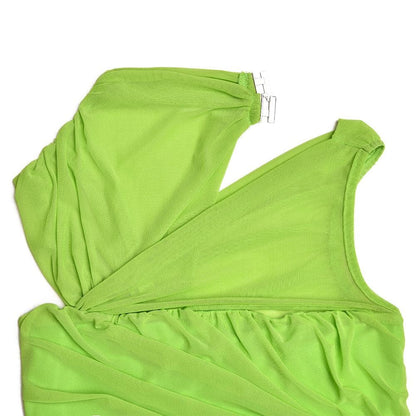 Sleeveless irregular hollow out mesh knotted ruched cut out mini dress
