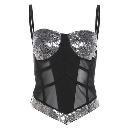 Glitter v neck mesh backless cami top  | Festival Outfits Women