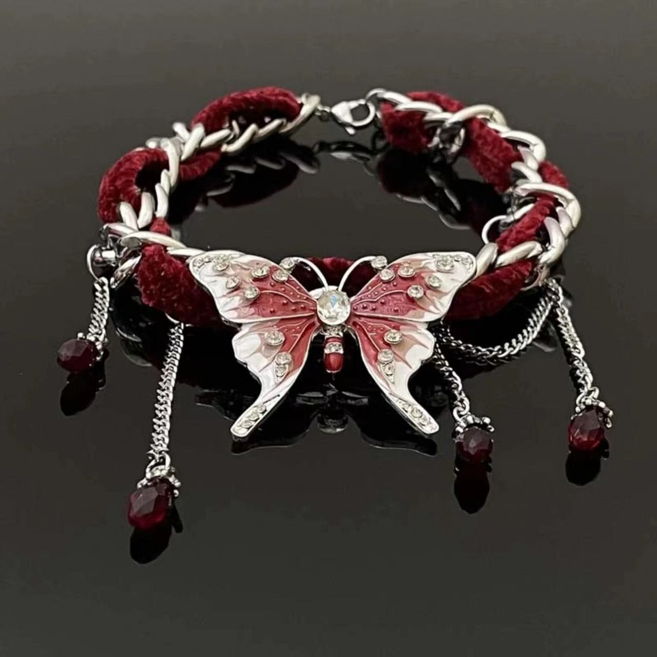 Red butterfly pendant fluffy choker necklace  | Festival Outfits Women