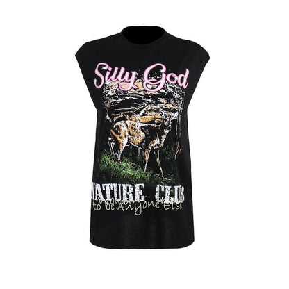 Sleeveless crewneck print top  | Festival Outfits Women