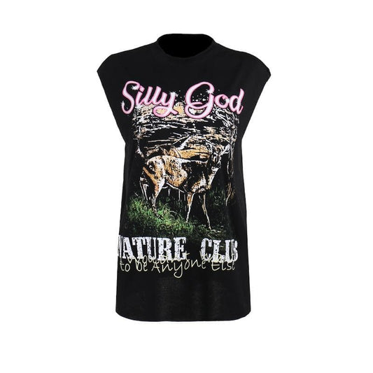Sleeveless crewneck print top  | Festival Outfits Women