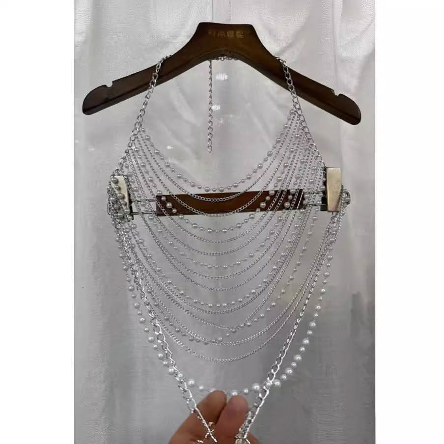 Halter metal chain beaded hollow out cut out top  | Festival Outfits Women