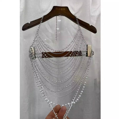 Halter metal chain beaded hollow out cut out top  | Festival Outfits Women