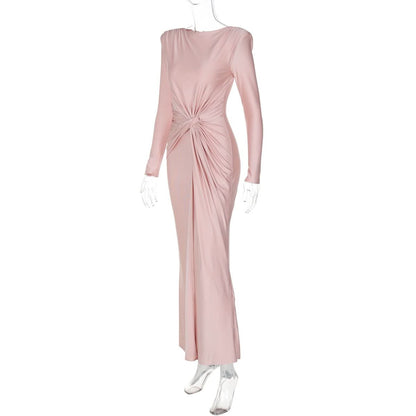 Long sleeve padded ruched maxi dress  | Festival Outfits Women