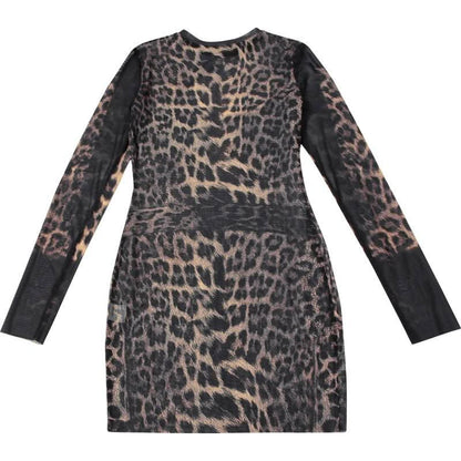 Crewneck long sleeve leopard print mesh mini dress  | Festival Outfits Women  | Leopard Print Mini Dress