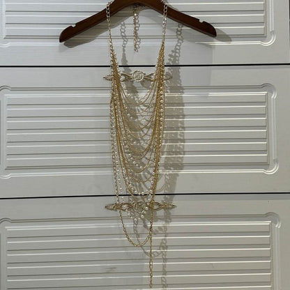Halter metal chain beaded hollow out cut out top  | Festival Outfits Women