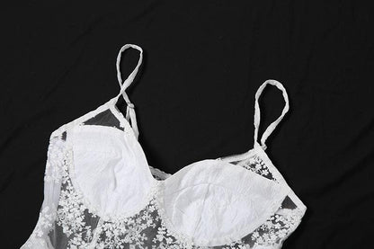 Mesh embroidery ruffle backless cami top  | Festival Outfits Women