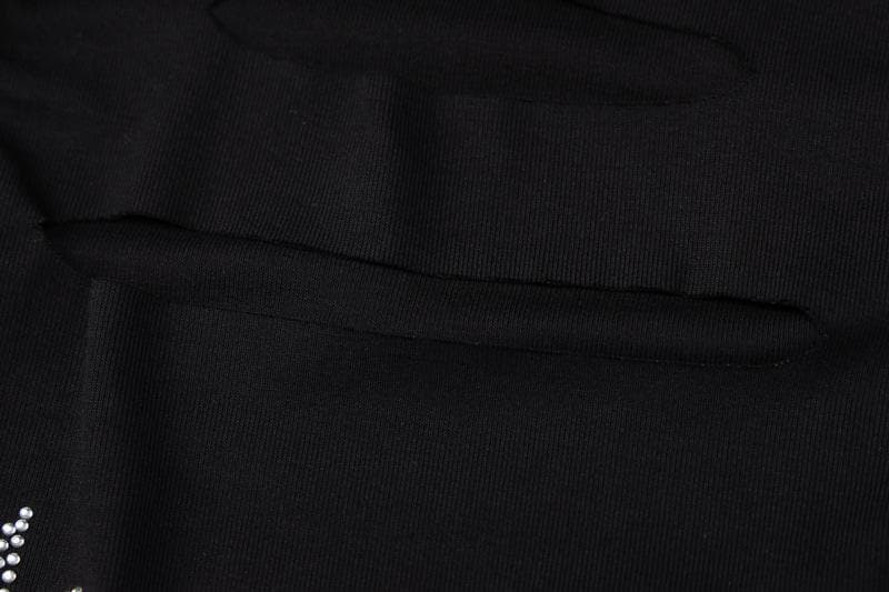 Sleeveless crewneck hollow out beaded contrast crop cut out top