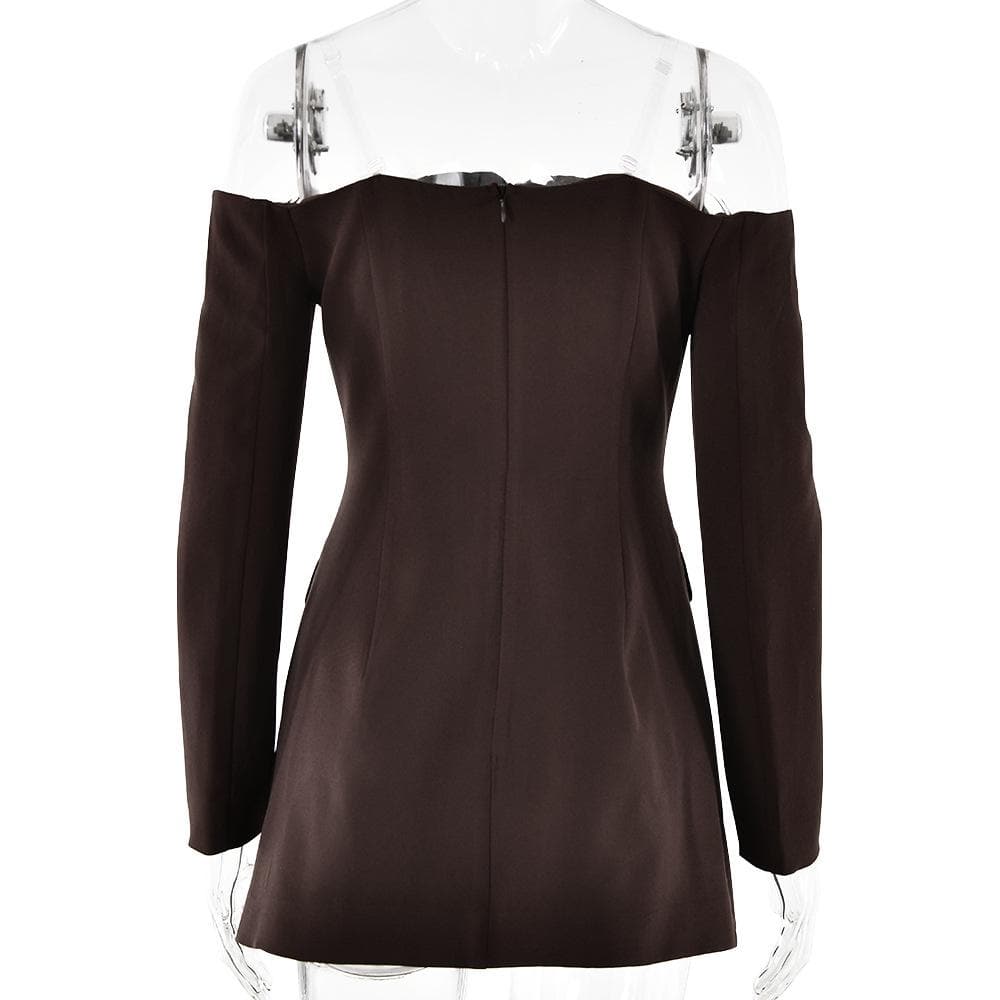 Long sleeve off shoulder button pocket mini dress  | Festival Outfits Women