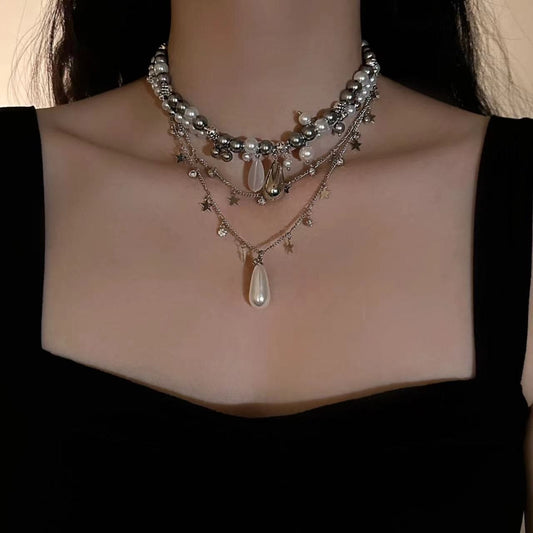 Layered faux pearl pendant choker necklace  | Festival Outfits Women