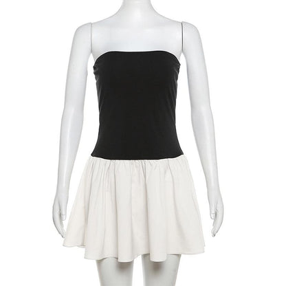 Ruched backless contrast sleeveless tube mini dress  | Festival Outfits Women