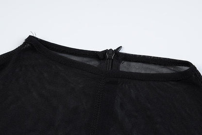 Mesh patchwork zip-up solid long sleeve jumpsuit  | Festival Outfits Women
