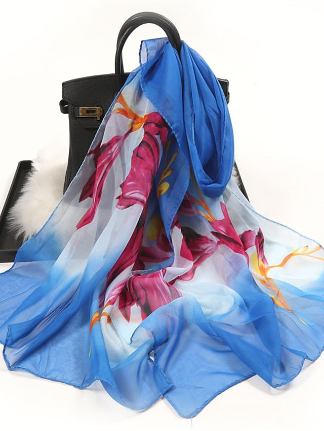 Floral Summer Women Travel Scarf Chiffon Georgette Bandana Female Elegant Shawl Hijab Hairscarves Holiday Thin Scarf for Women