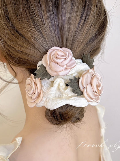 cream painting~super fairy ins large intestine hair ring head rope female sen tied hair elastic band korea elegant flower leather case for Women