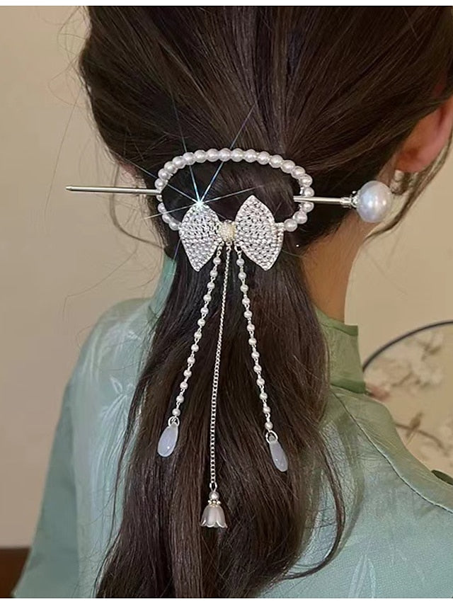 1pc Hair Sticks Hairpin For Street Gift Daily Work Head Retro Alloy White Red for Women