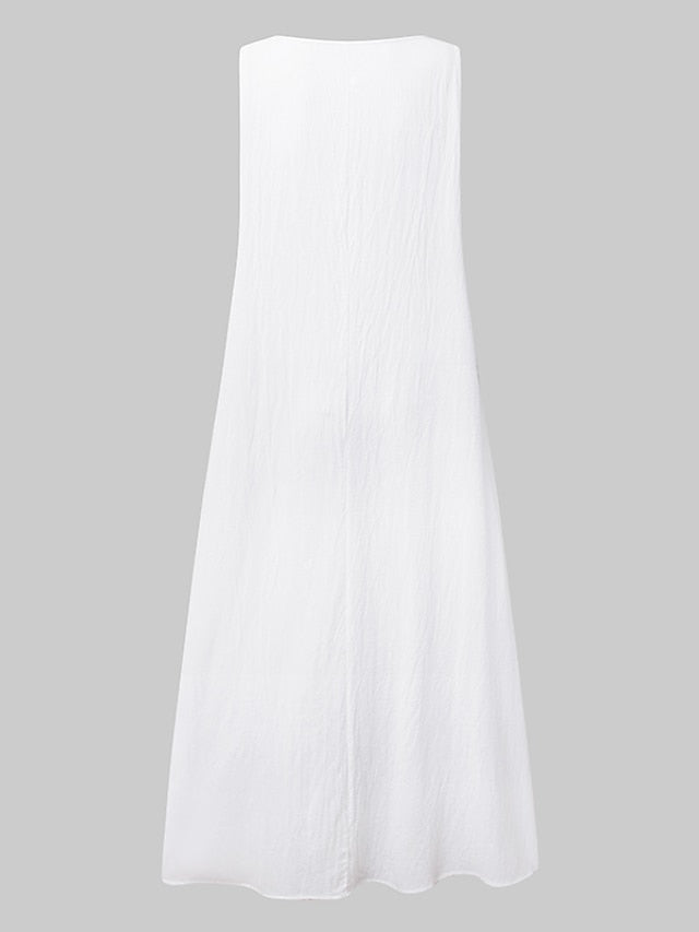 A Line Dress Midi Dress Blue White Gray Yellow Sleeveless Solid Color Pocket Spring Summer Round Neck Basic Hot Loose  S M L XL XXL for Women