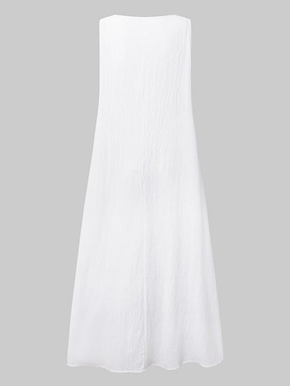 A Line Dress Midi Dress Blue White Gray Yellow Sleeveless Solid Color Pocket Spring Summer Round Neck Basic Hot Loose  S M L XL XXL for Women