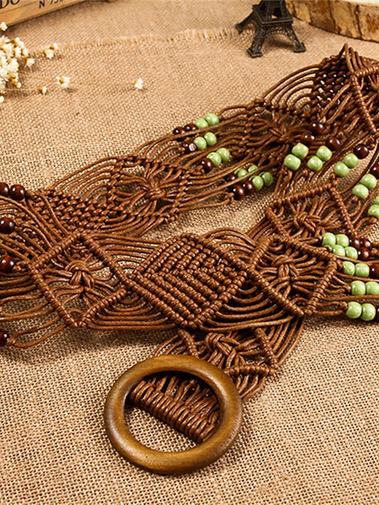 Belt Wood Brown Beige Wide Belt Outdoor Street Daily Holiday Pure Color / Spring / Summer / Fall / Winter for Women
