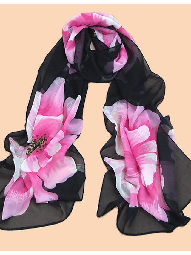 Large Floral Silk Scarf Cycling Sun Protection Long Scarf for Women