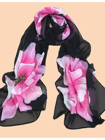 Large Floral Silk Scarf Cycling Sun Protection Long Scarf for Women