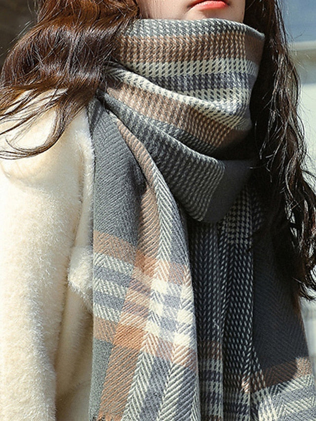 Shawls & Wraps Outdoor Dailywear Holiday Camel Blue Pink Scarf Plaid for Women