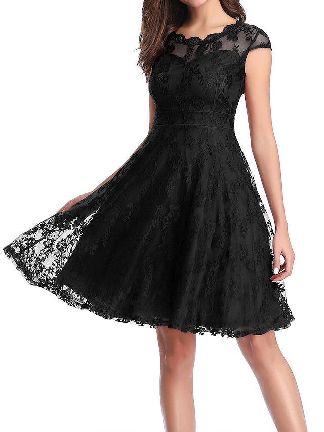 1950s Vintage Vintage Dress Mini Dress Holiday Date Lace Plain Crew Neck Short Sleeve Summer Spring  Navy Black S M L XL for Women