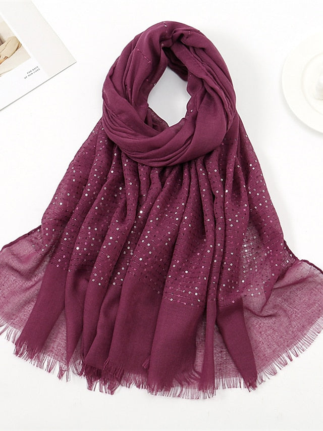 1 PC Sequins Cotton Viscose Muslim Hijab Scarves Women Long Shawls Solid Headscarf Head Wraps Islamic Turban Headband Foulard Bandana for Women