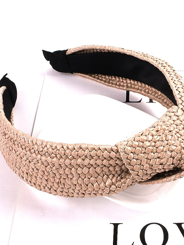 1 Pcs Headband Straw Knotted Headbands Women Hair Head Bands Turban Cute Headbands Straw Twist Hair bands for hair Wide Thick Top Knot Hairbands For Girls for Women