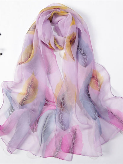 1pcs Colored Leaves Women Elegant Chiffon Georgette Bandana Scarf Summer Beach Travel Sun Protection Thin Soft Hijab for Women