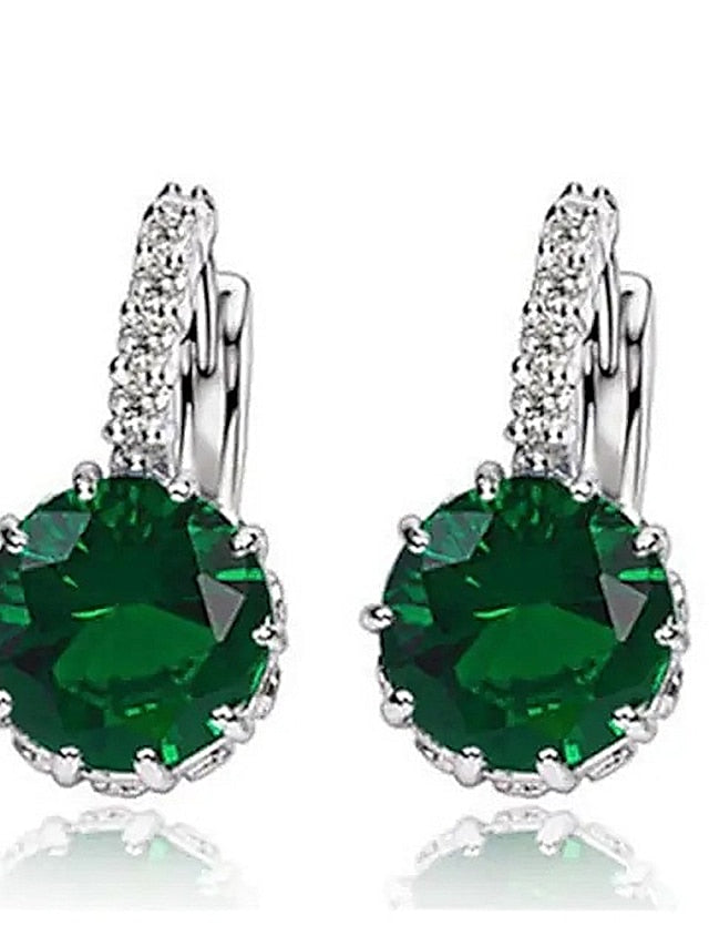 2pcs Stud Earrings Hoop Earrings For Cubic Zirconia Citrine Party Wedding Casual Zircon Alloy Solitaire Round Cut for Women