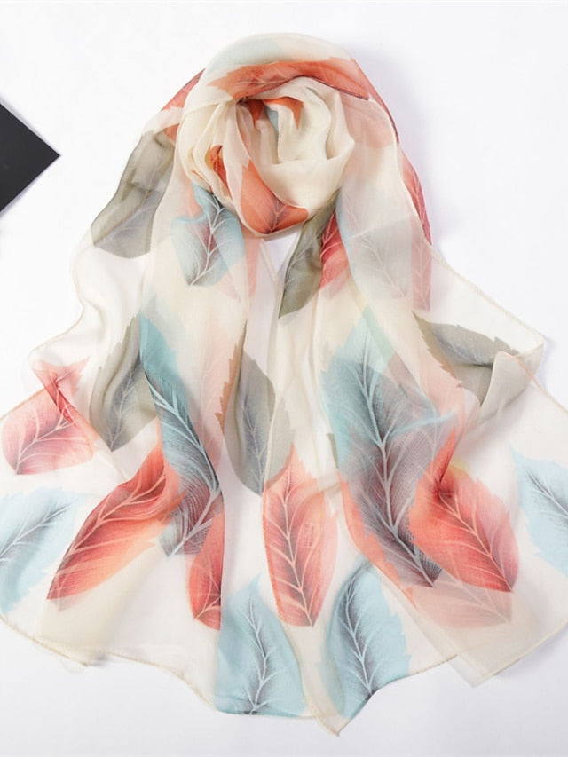 1pcs Colored Leaves Women Elegant Chiffon Georgette Bandana Scarf Summer Beach Travel Sun Protection Thin Soft Hijab for Women