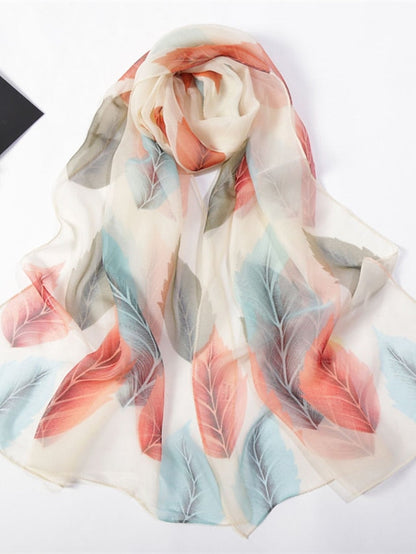 1pcs Colored Leaves Women Elegant Chiffon Georgette Bandana Scarf Summer Beach Travel Sun Protection Thin Soft Hijab for Women