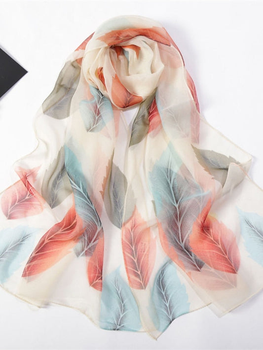 1pcs Colored Leaves Women Elegant Chiffon Georgette Bandana Scarf Summer Beach Travel Sun Protection Thin Soft Hijab for Women