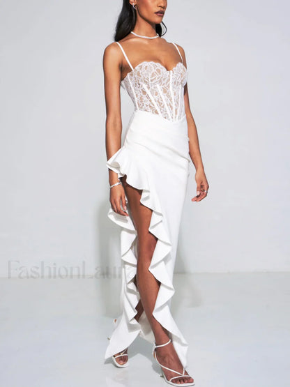 Junia White Lace Charming Corset Maxi Dress