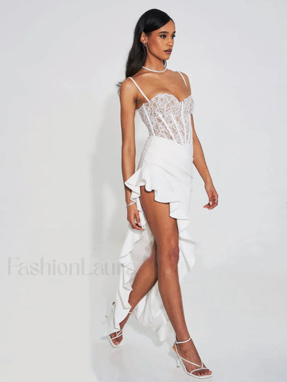 Junia White Lace Charming Corset Maxi Dress