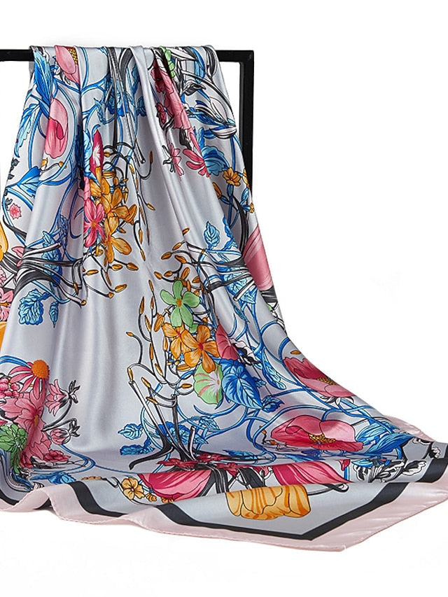 New Sunscreen Headcloth Thin Style 90X90CM Beach Kerchief Flower Print Square Scarves Fashion Muslim Shawls for Women