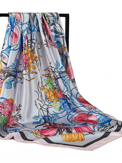 New Sunscreen Headcloth Thin Style 90X90CM Beach Kerchief Flower Print Square Scarves Fashion Muslim Shawls for Women