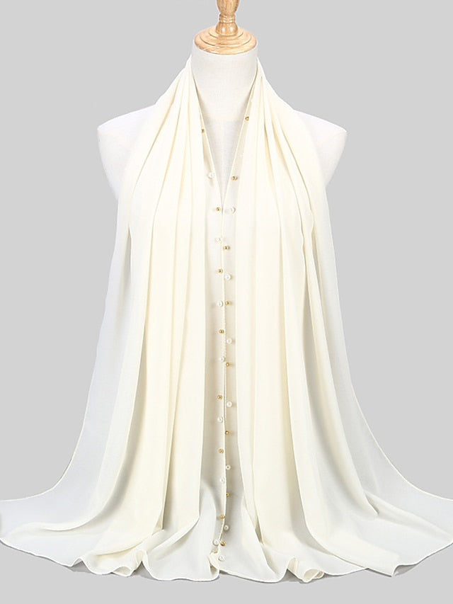 Bubble Chiffon Scarf Plain Shawls Golded Beaded Pearl Scarf Women Hijab Muslim Scarf for Women