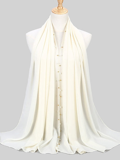 Bubble Chiffon Scarf Plain Shawls Golded Beaded Pearl Scarf Women Hijab Muslim Scarf for Women